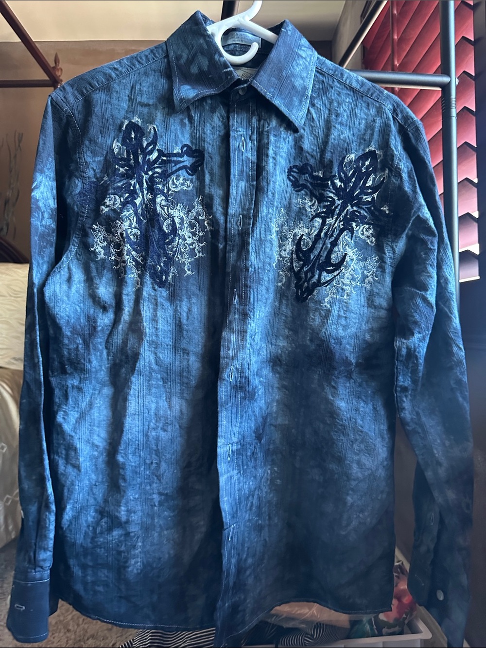 Eighty Eight Indigo Blue Embroidered Button-Front Shirt Jacket